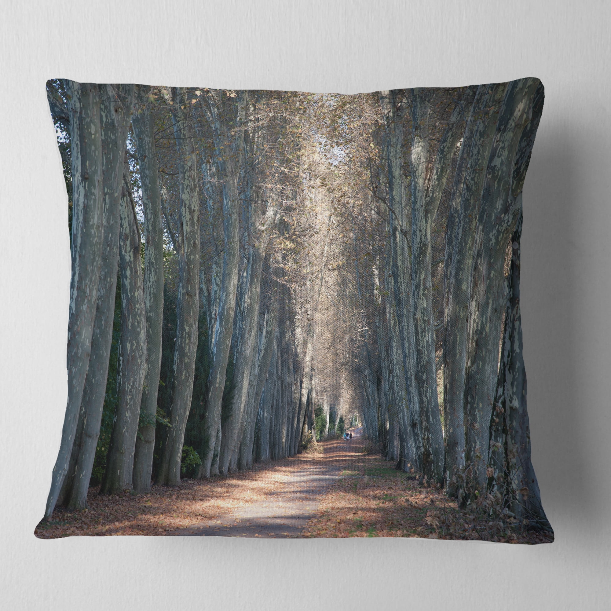 Designart Road in Thick Autumn Woods - Modern Forest Throw Pillow - 16x16