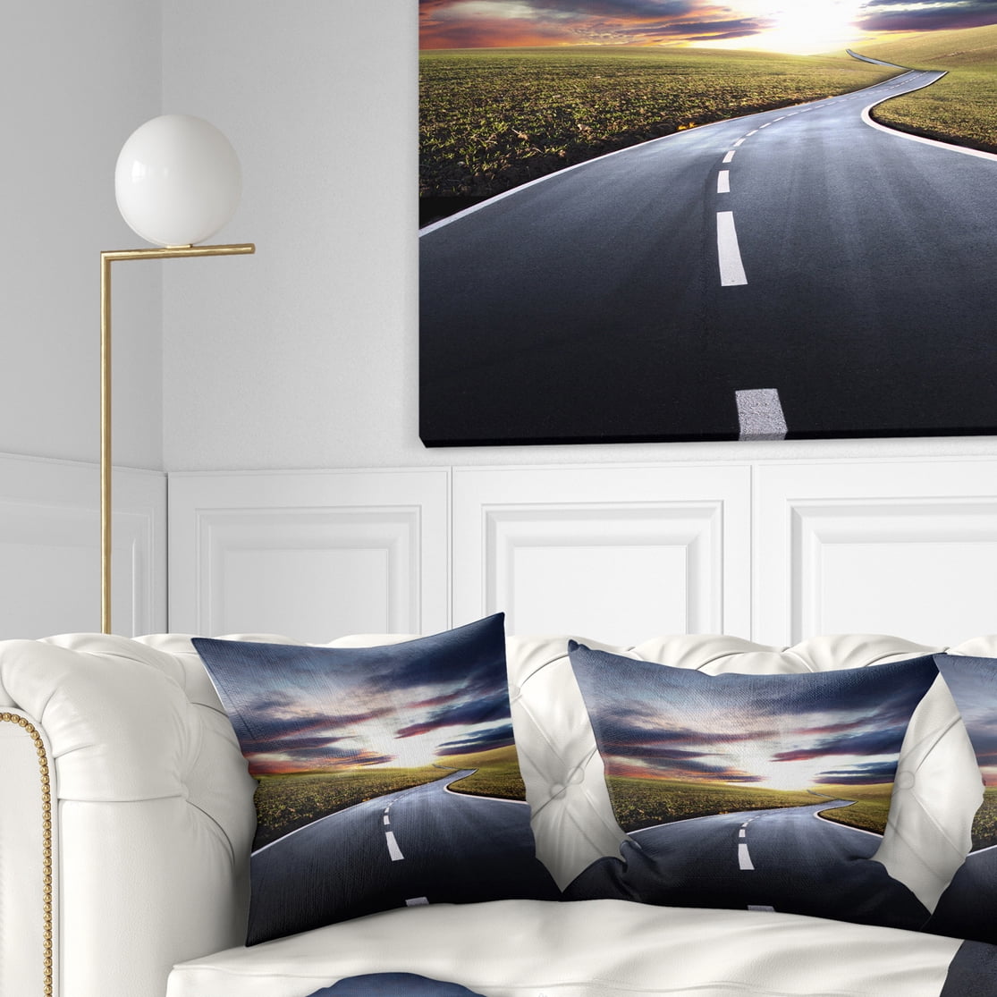 Designart Road to Hills Under Clouds - Landscape Photo Throw Pillow - 18x18