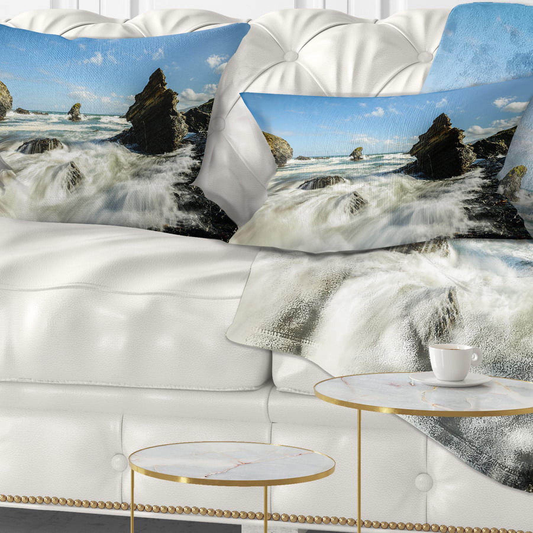 Designart Roaring Atlantic Rocky Coast - Seascape Throw Pillow - 12x20