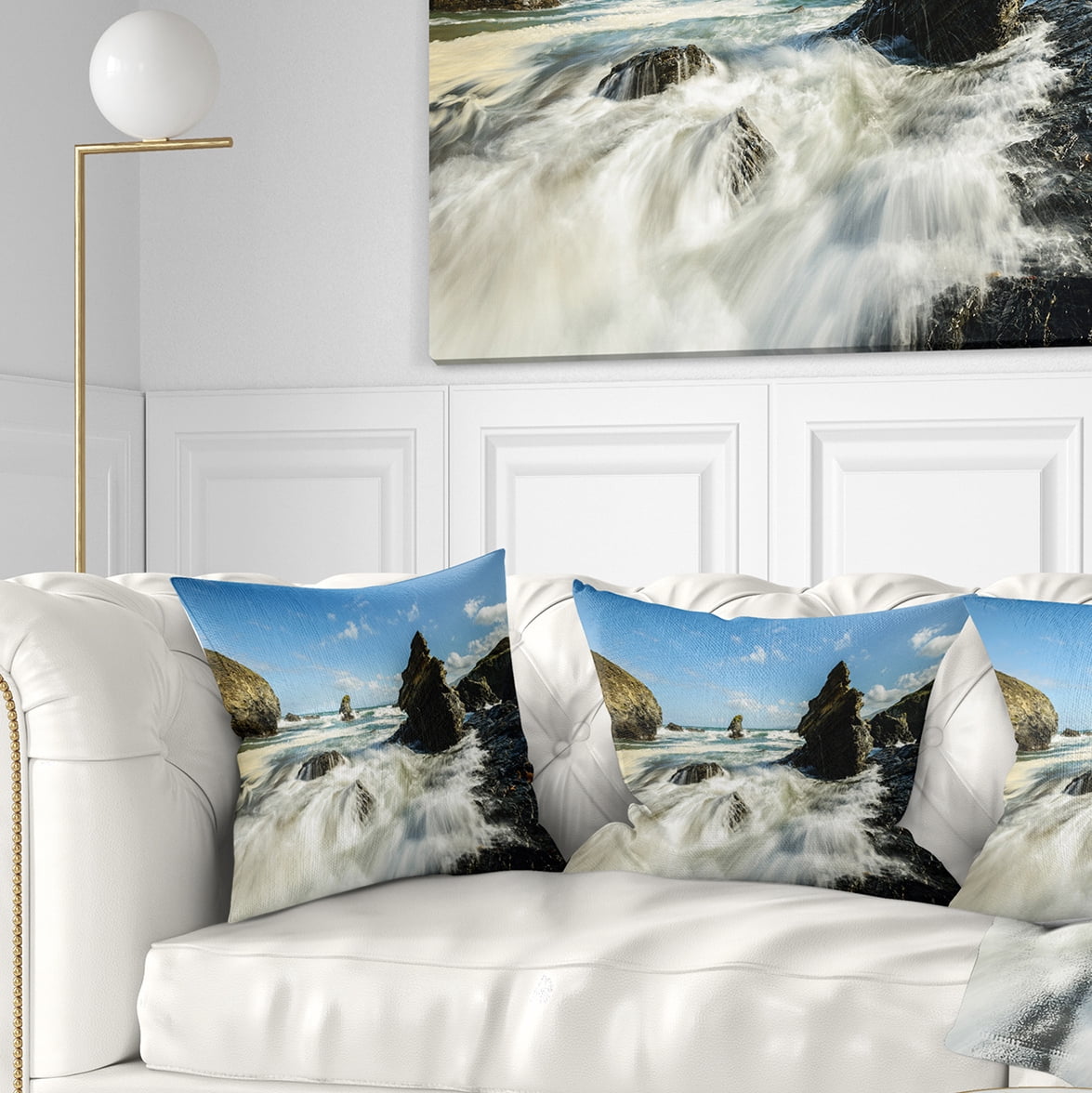 Designart Roaring Atlantic Rocky Coast - Seascape Throw Pillow - 16x16