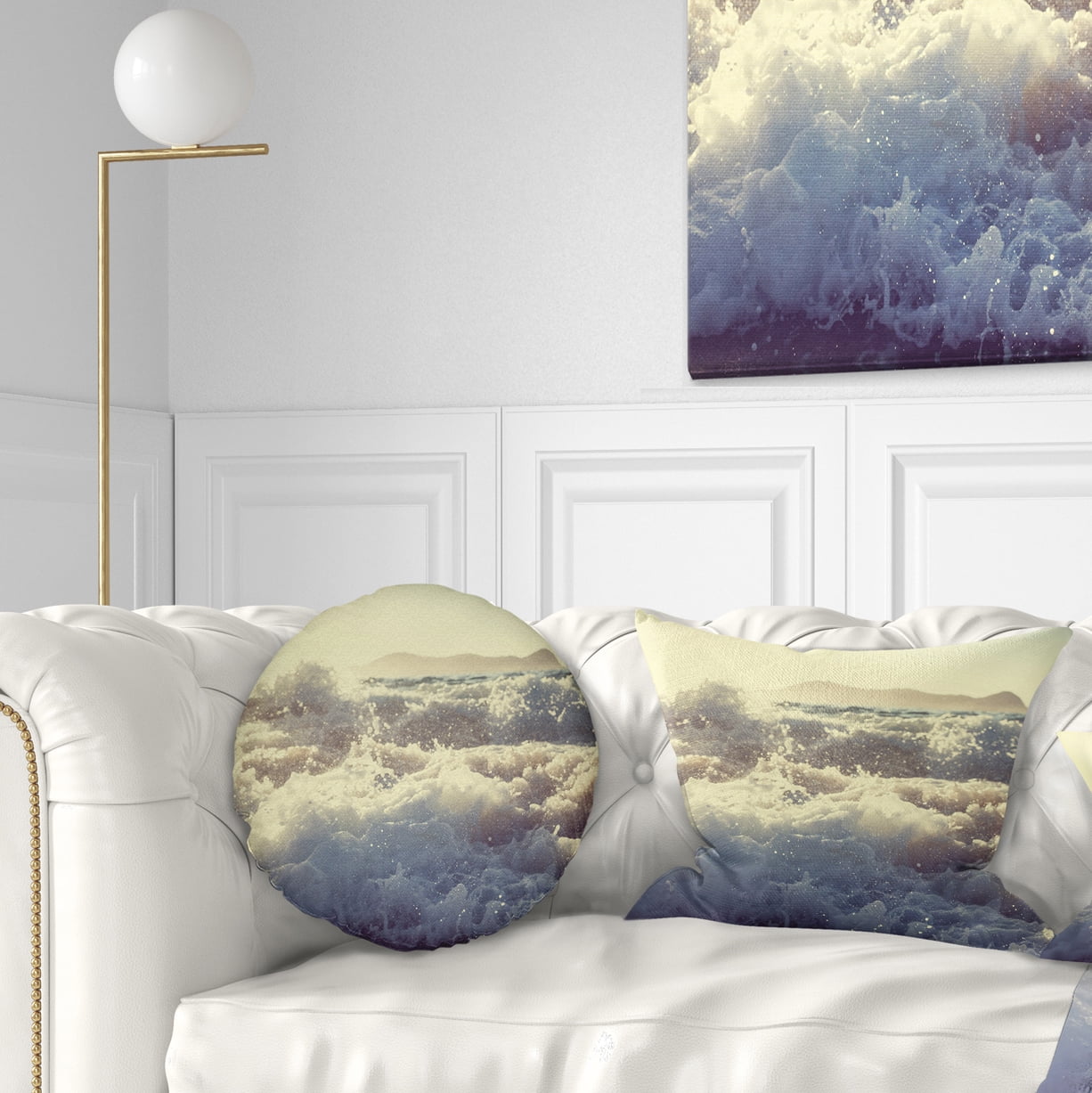 Designart Roaring White Waves on Beach - Seascape Throw Pillow - 12x20