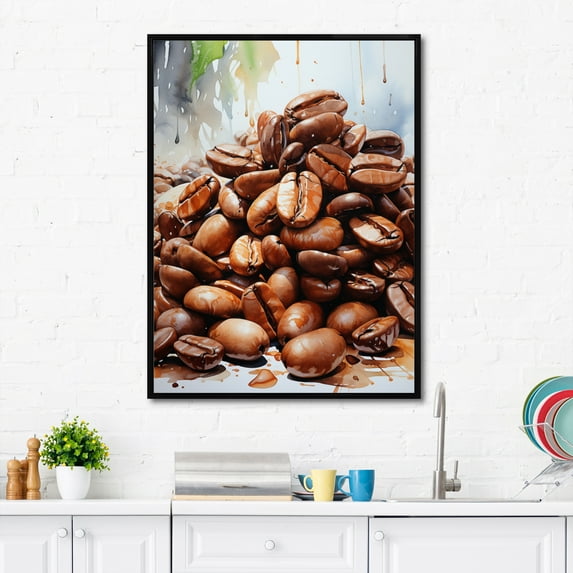 Designart "Roasted Coffee Beans A Food Portrait I" Food & Beverage Floater Framed Canvas Print
