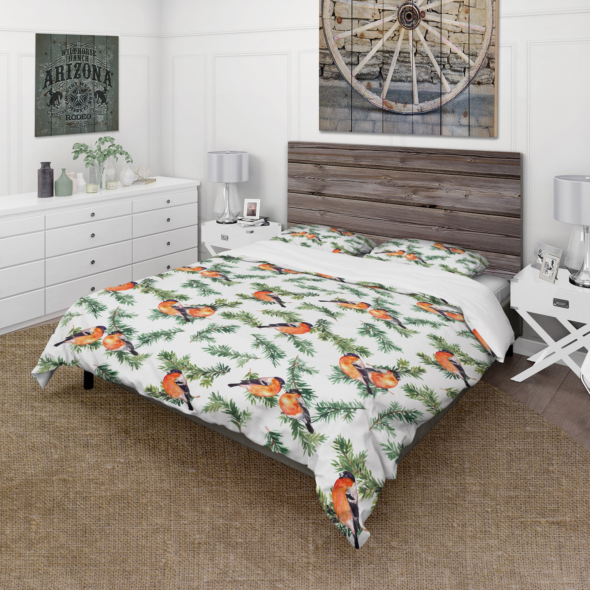 Designart 'Robin Birds On Pine Branch' Animals Duvet Cover Set