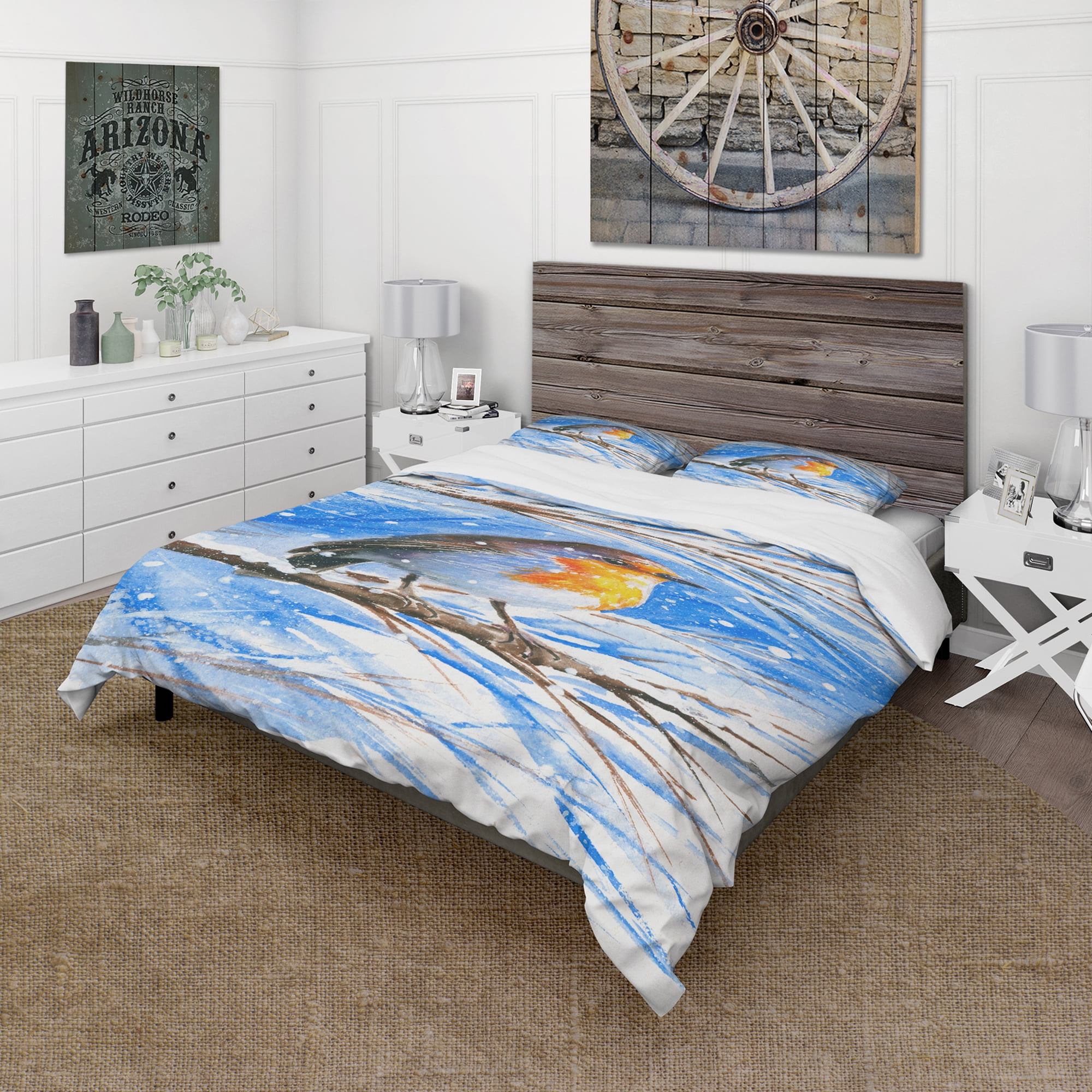 Designart 'Robin in winter' Animals Duvet Cover Set