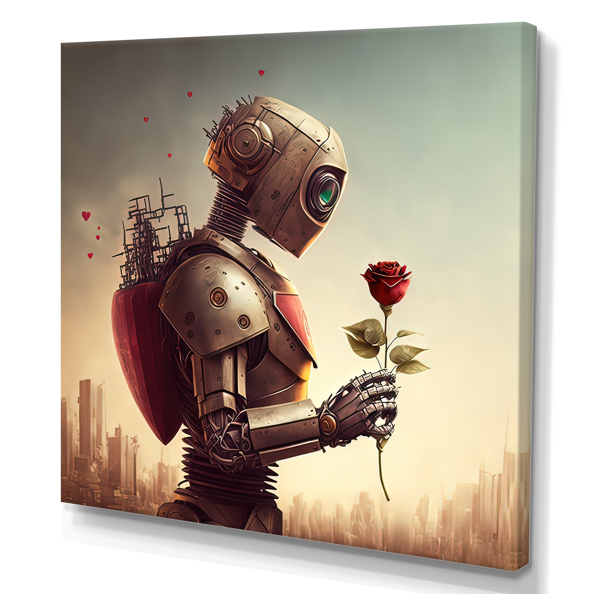 Designart Robot In Love At Valentines Day I Canvas Wall Art