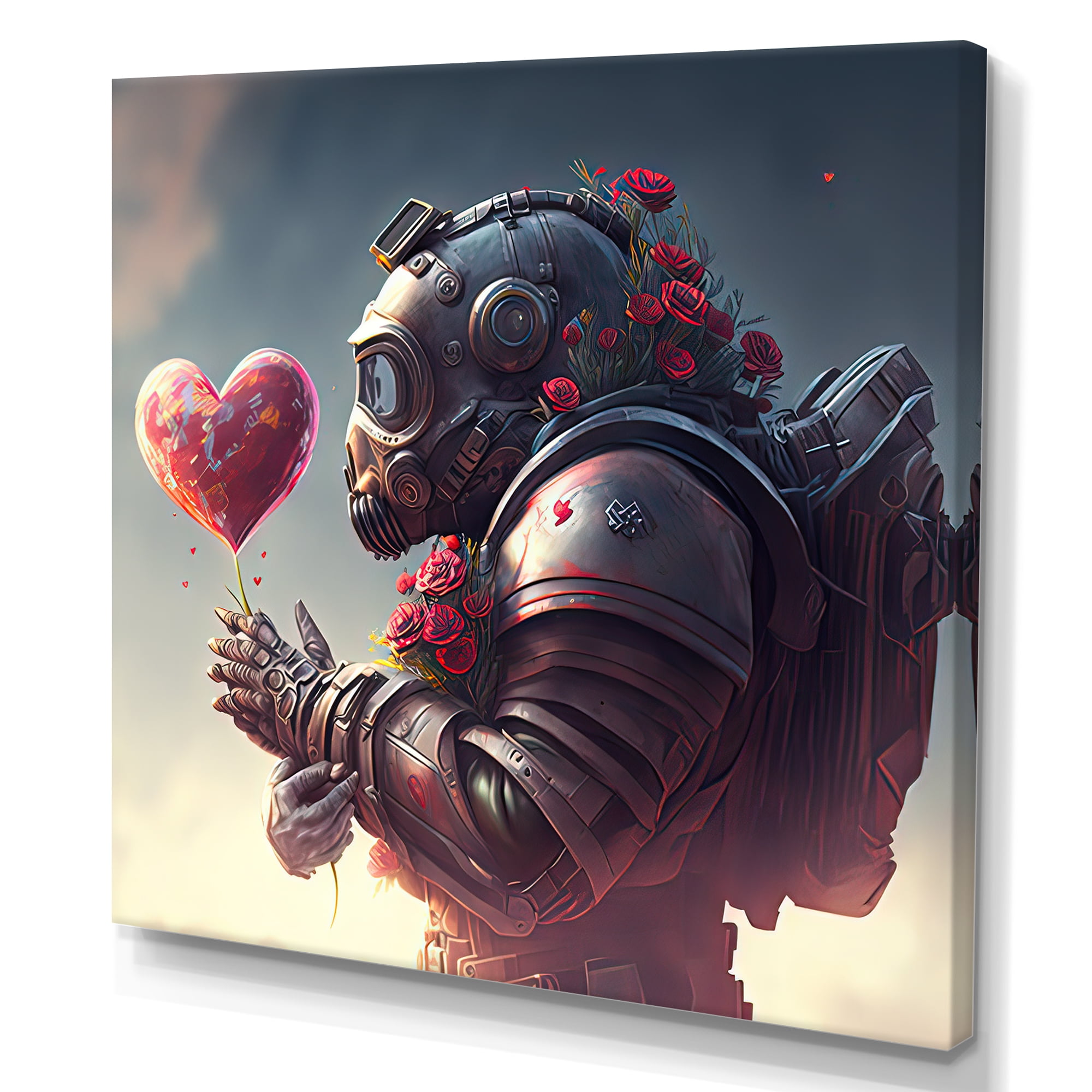 Designart Robot In Love At Valentines Day II Canvas Wall Art