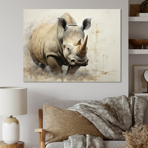 Designart "Robust Rhino Majesty" Rhinoceros Wall Art Living Room