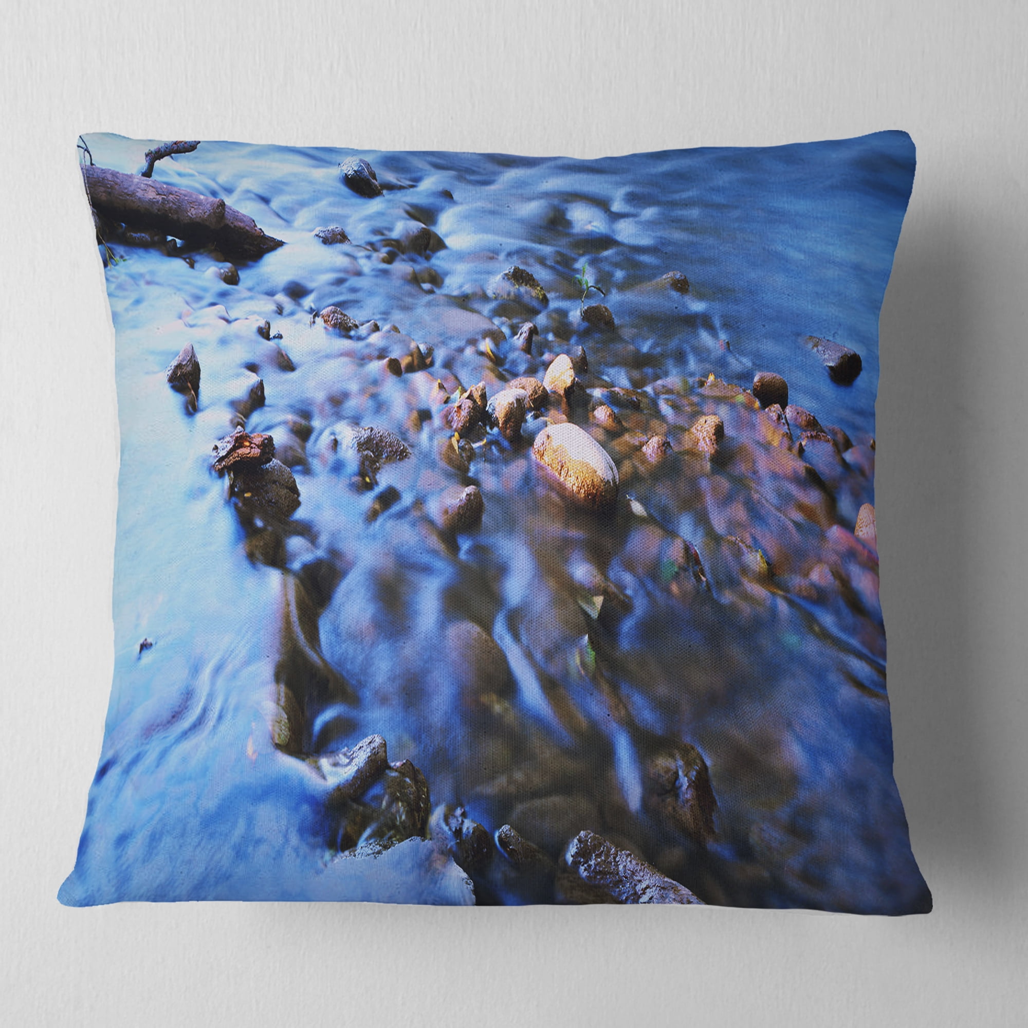 Designart Rock Blue River Panorama - Oversized Beach Throw Pillow - 18x18