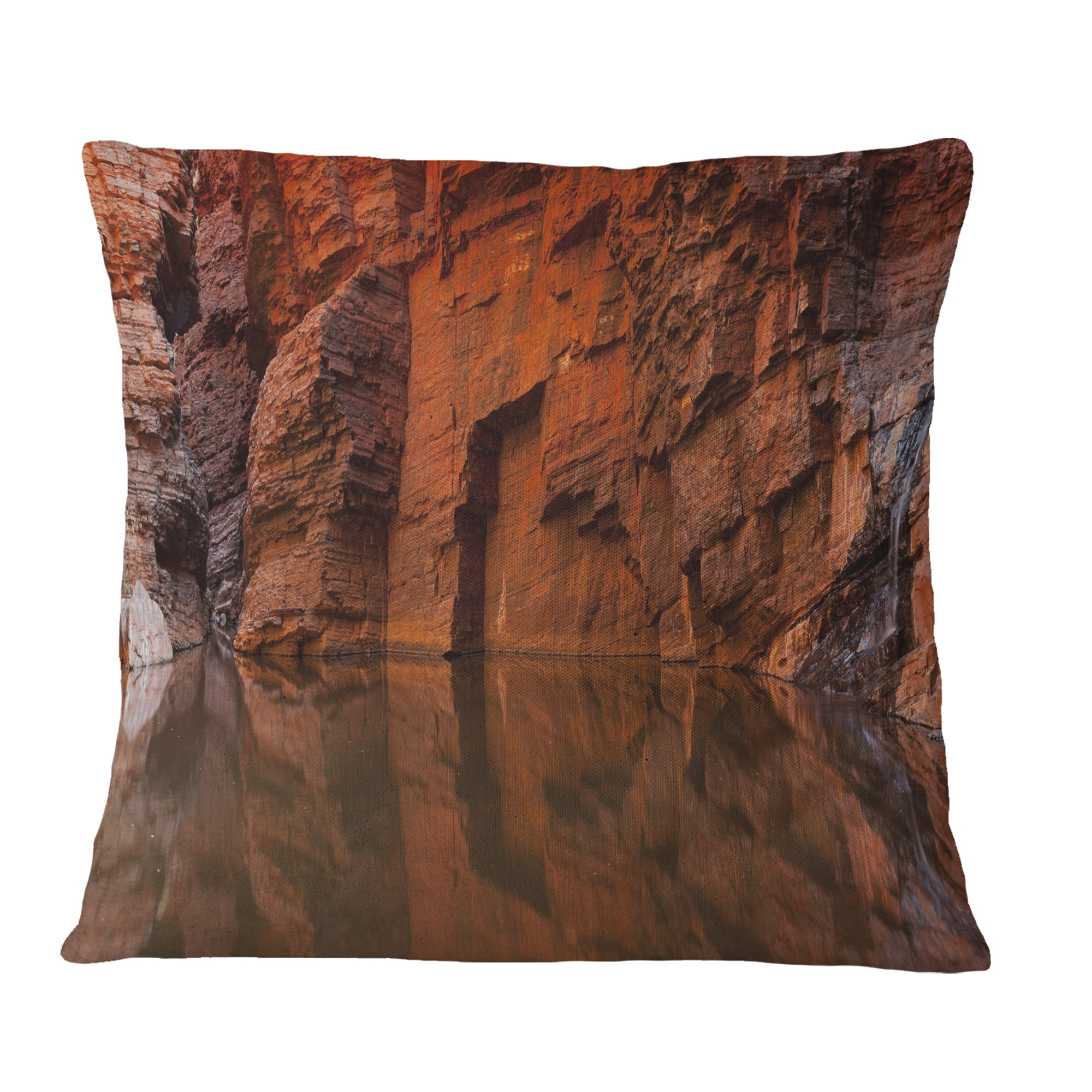 Designart Rock Wall Reflections in Gorge - Landscape Printed Throw Pillow - 18x18