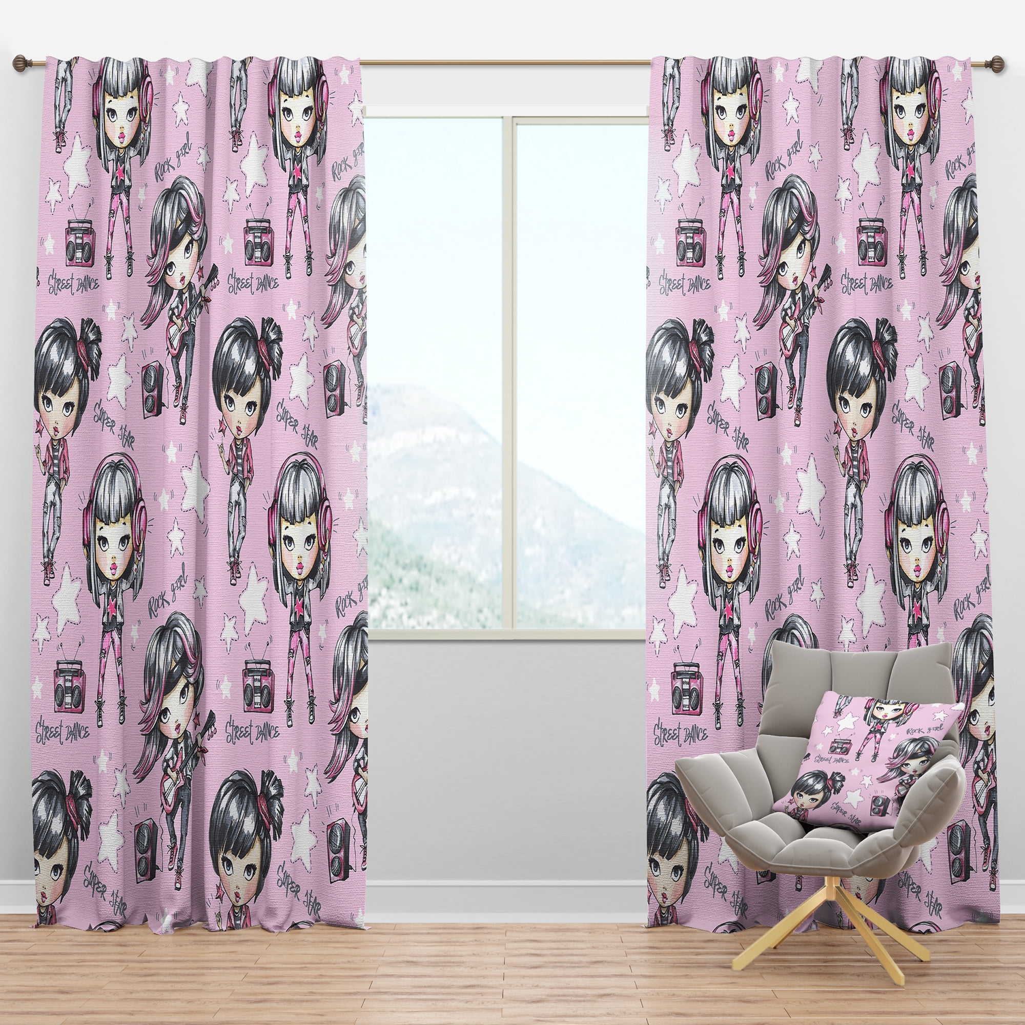 Designart 'Rock Woman Super Star Street Dance' Modern Blackout Curtain Panel