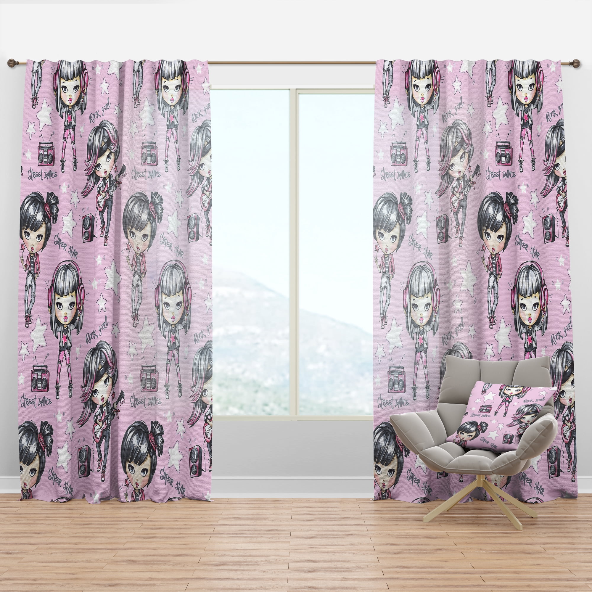 Designart 'Rock Woman Super Star Street Dance' Modern Curtain Panel