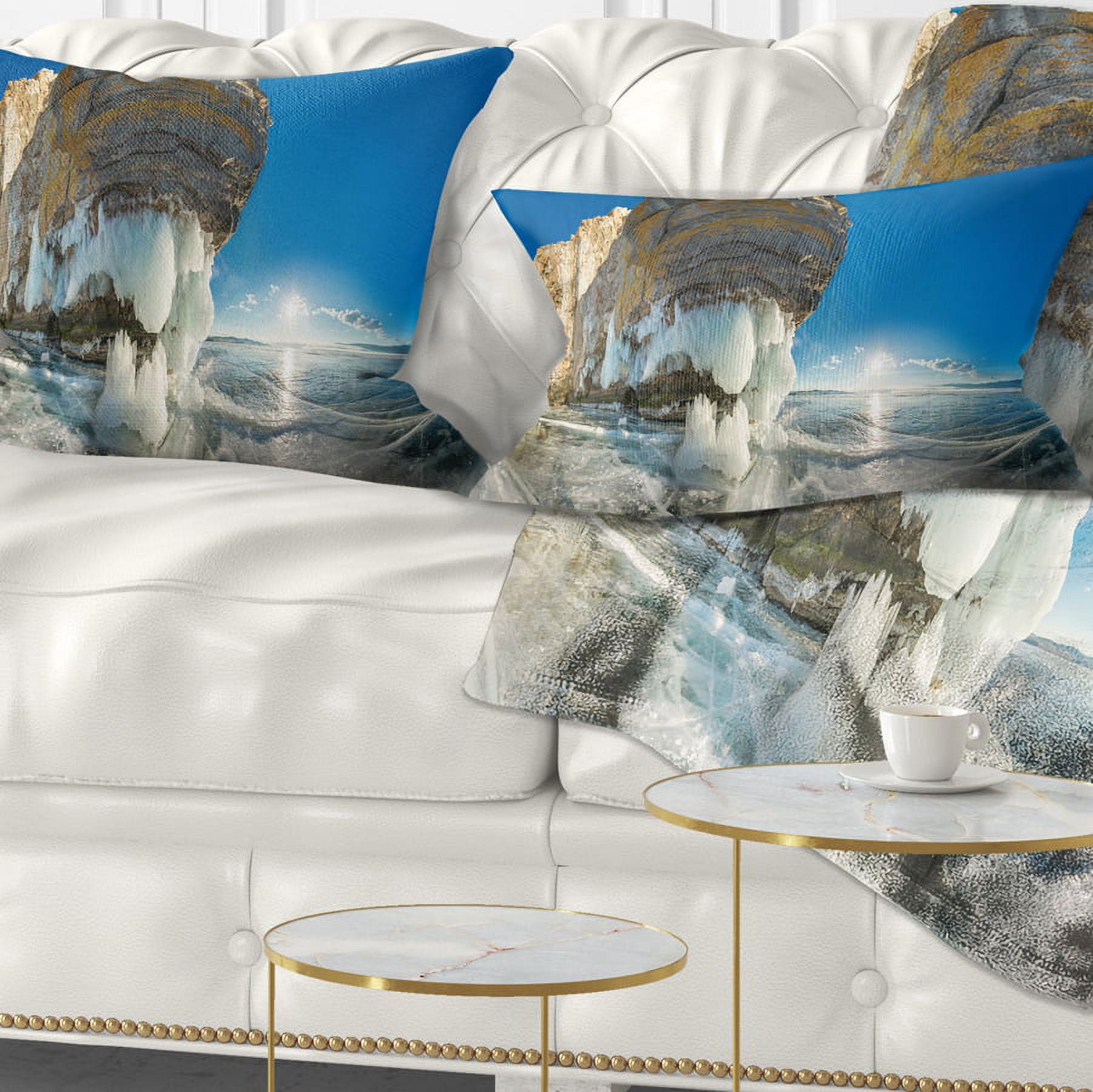 Designart Rock on Olkhon Island in Baikal Lake - Landscape Printed Throw Pillow - 12x20