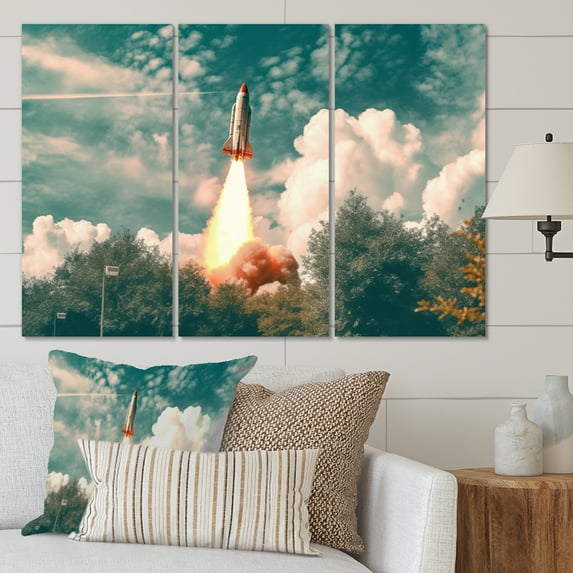 Designart "Rocket Spaceship in Florida I" Modern Wall Art Prints Set