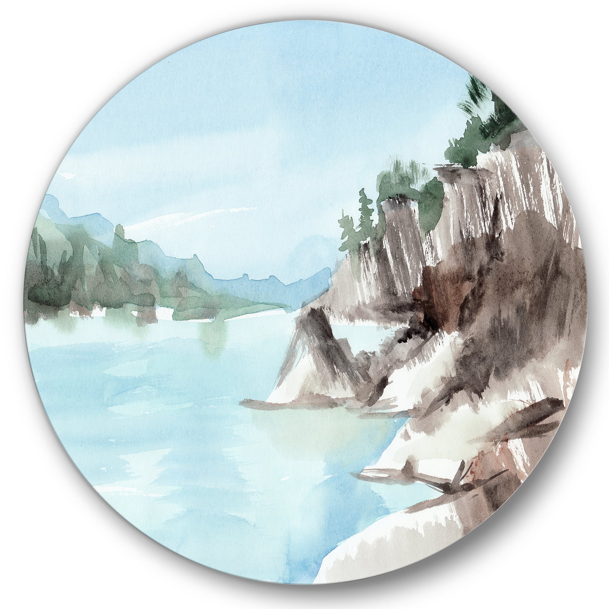 Designart 'Rocks With The Blue Lake' Lake House Circle Metal Wall Art 29x29 - Disc of 29