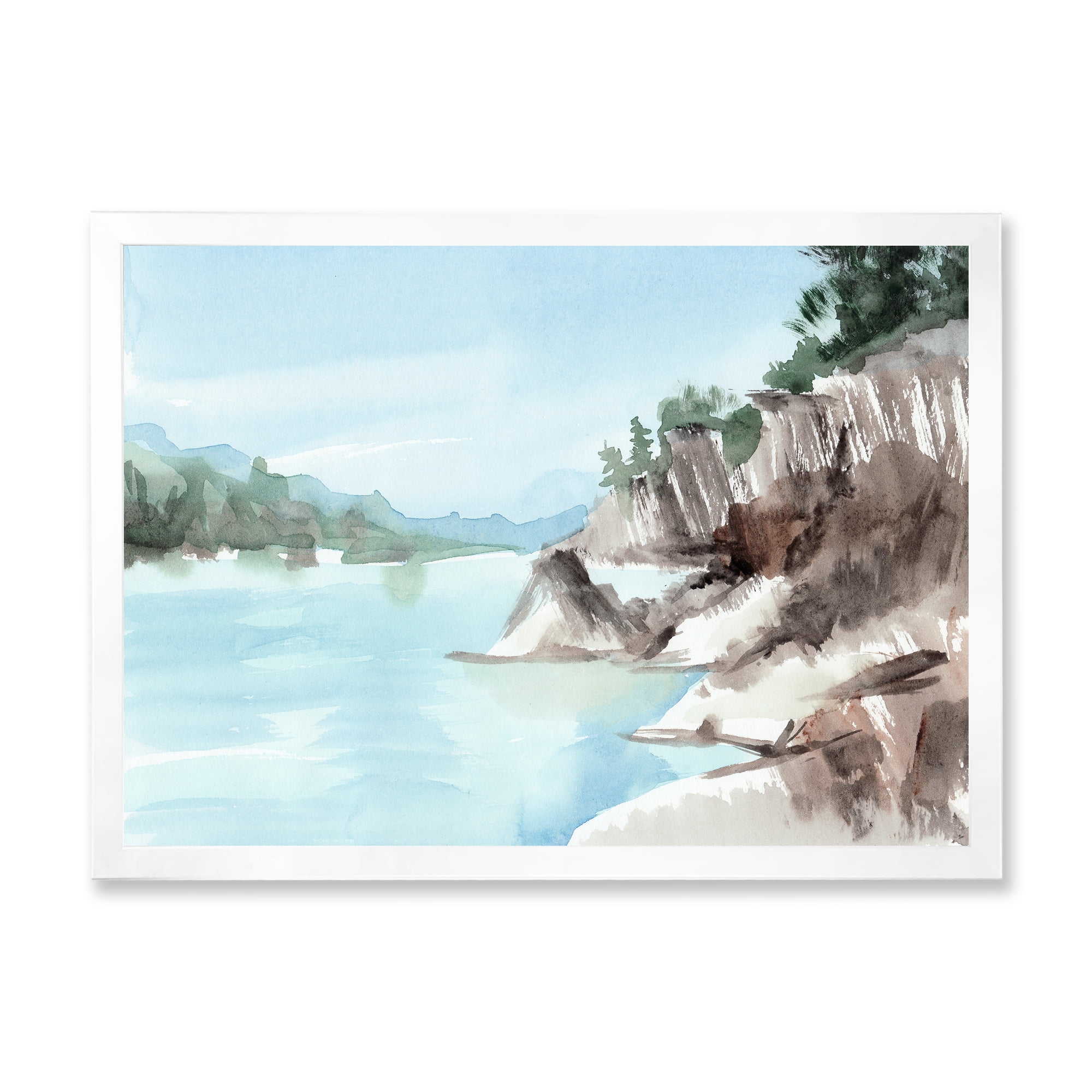 Designart 'Rocks With The Blue Lake' Lake House Framed Art Print