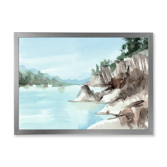 Designart 'Rocks With The Blue Lake' Lake House Framed Art Print