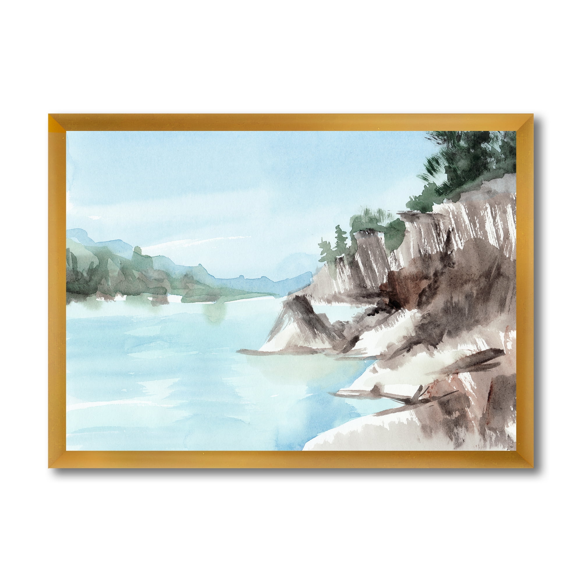 Designart 'Rocks With The Blue Lake' Lake House Framed Art Print