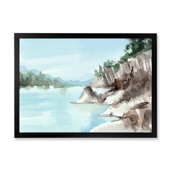 Designart 'Rocks With The Blue Lake' Lake House Framed Art Print