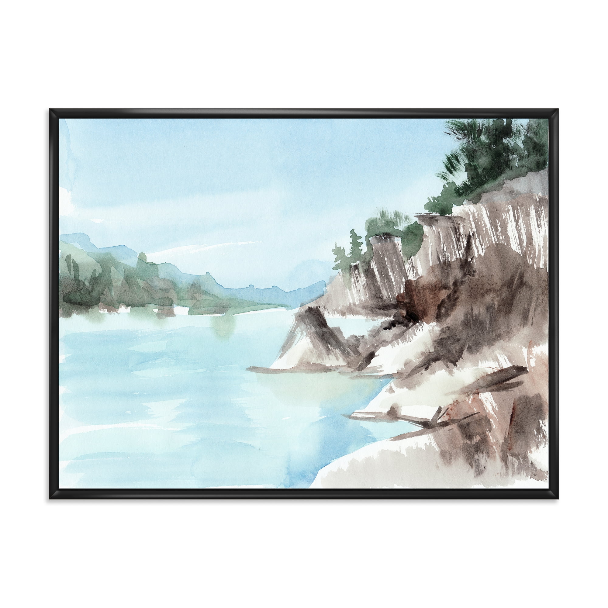 Designart 'Rocks With The Blue Lake' Lake House Framed Canvas Wall Art Print