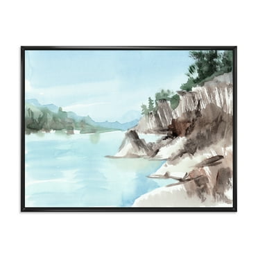 Designart 'Rocks With The Blue Lake' Lake House Framed Canvas Wall Art Print