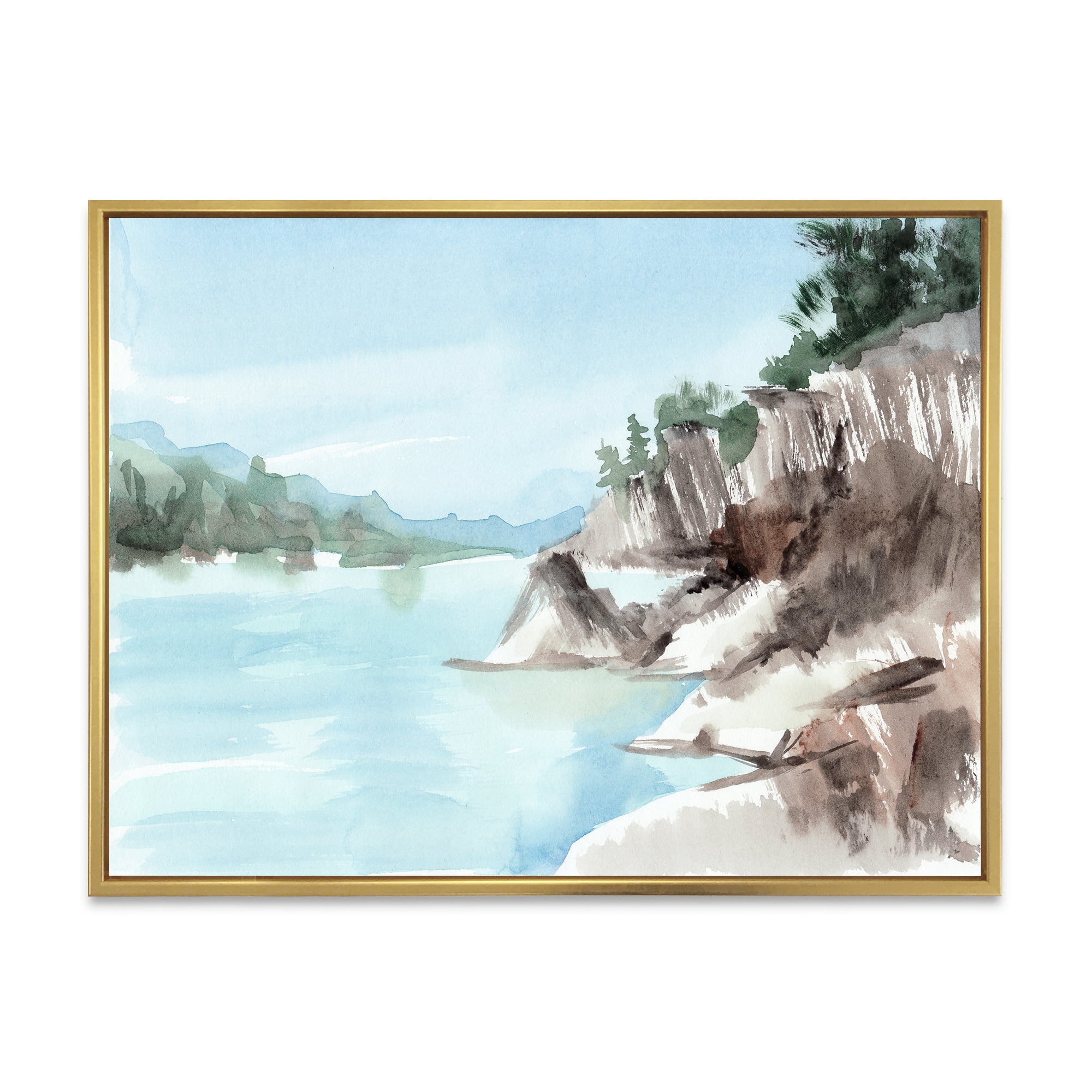 Designart 'Rocks With The Blue Lake' Lake House Framed Canvas Wall Art Print