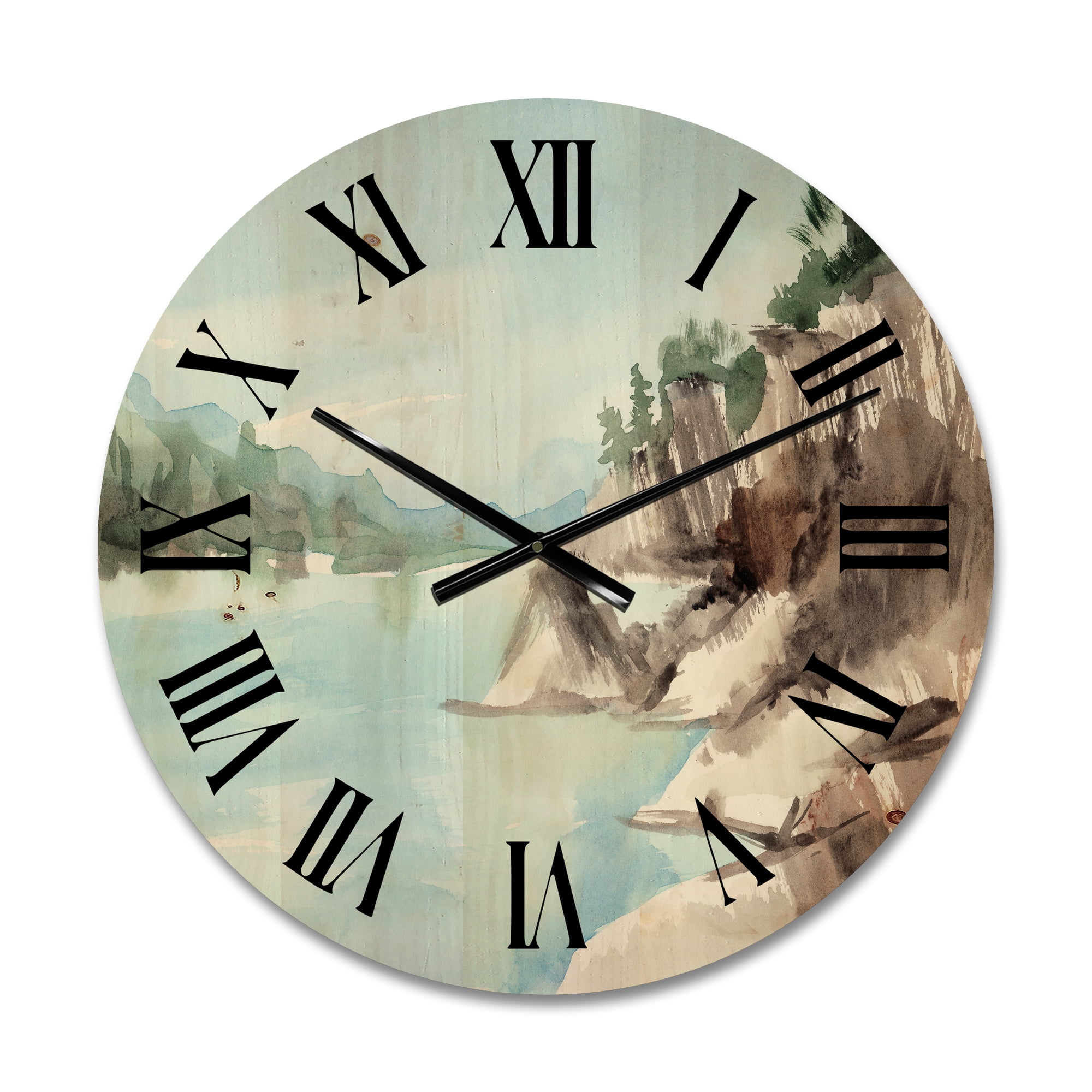 Designart 'Rocks With The Blue Lake' Lake House Wood Wall Clock