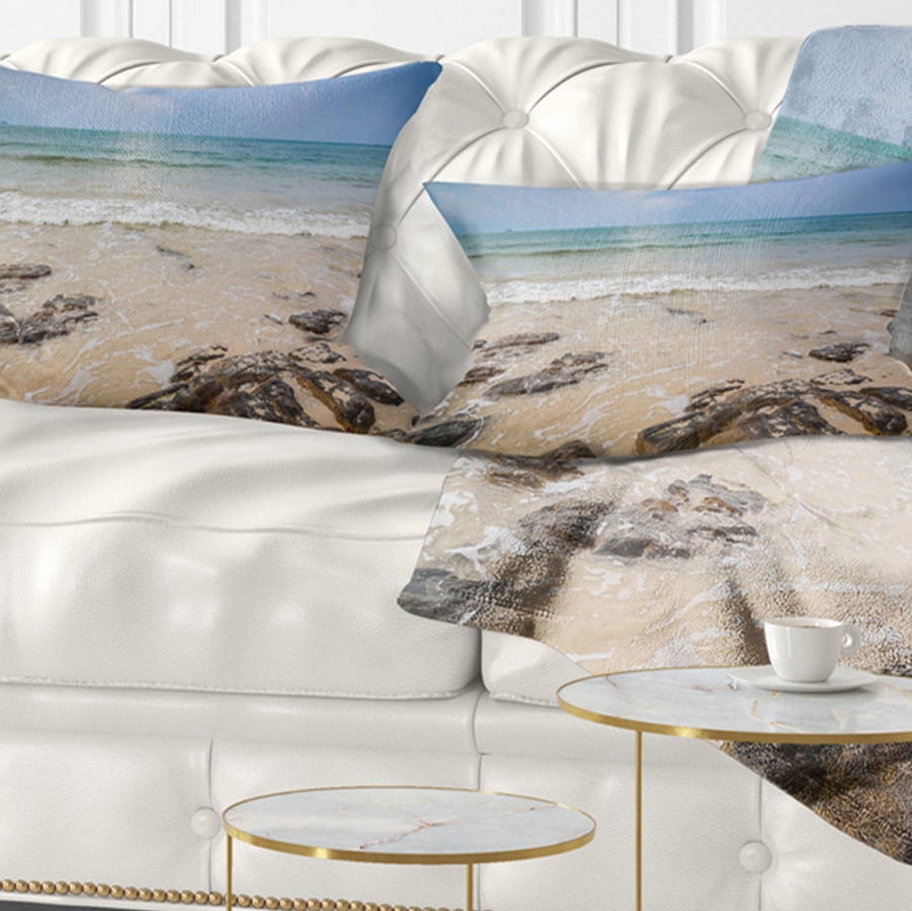 Designart Rocks on Typical Tropical Beach - Beach Photo Throw Pillow - 12x20