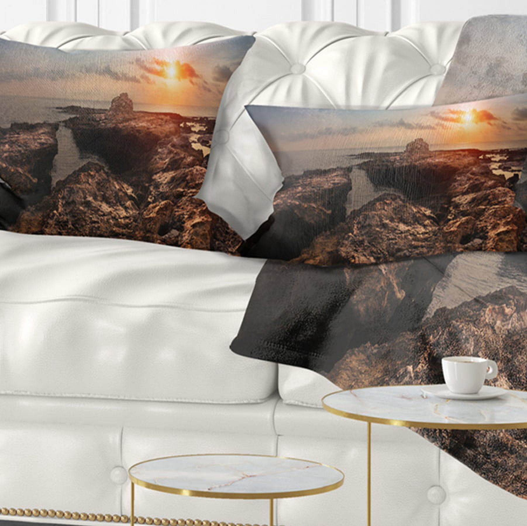 Designart Rocky African Coast Panorama - Oversized Beach Throw Pillow - 12x20