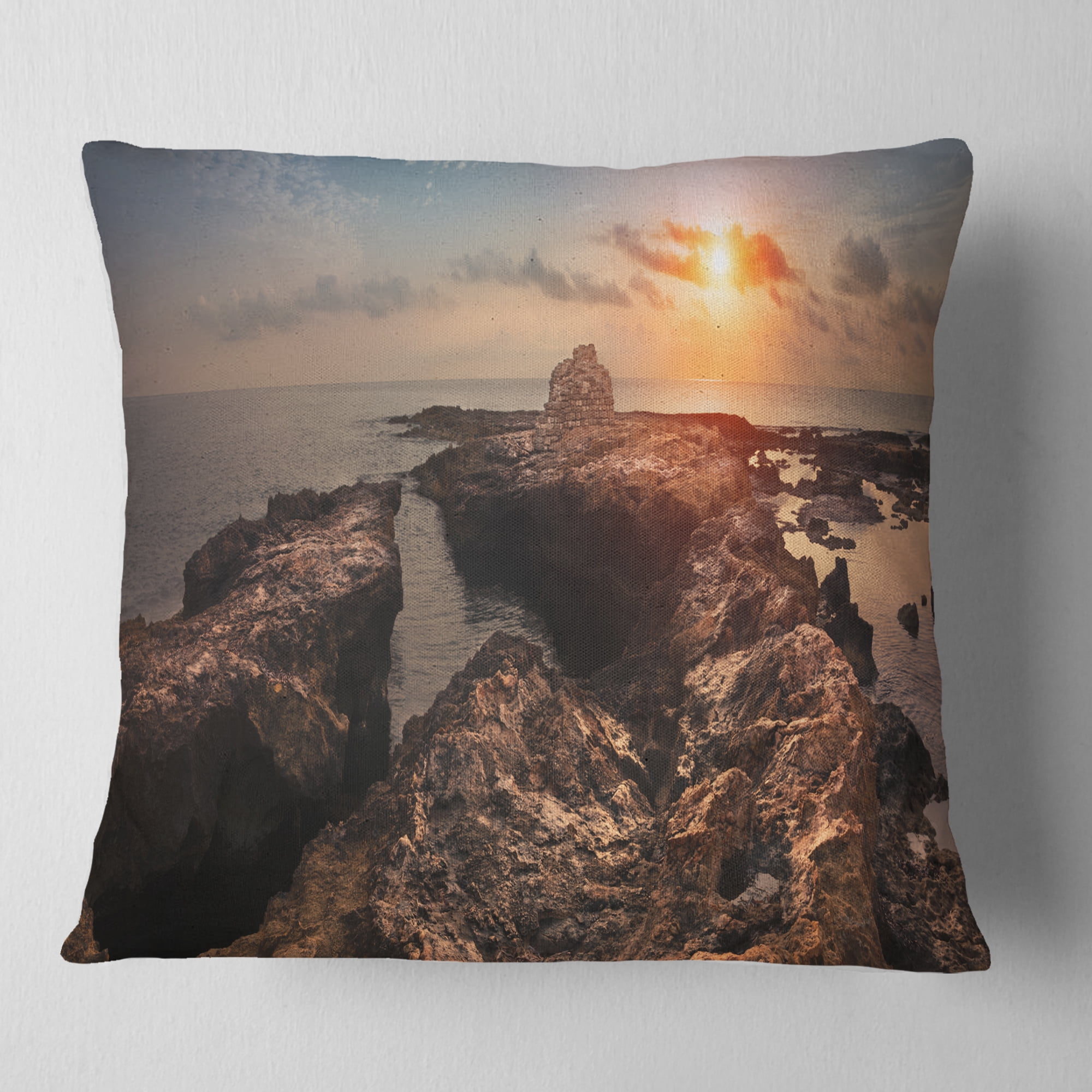 Designart Rocky African Coast Panorama - Oversized Beach Throw Pillow - 16x16