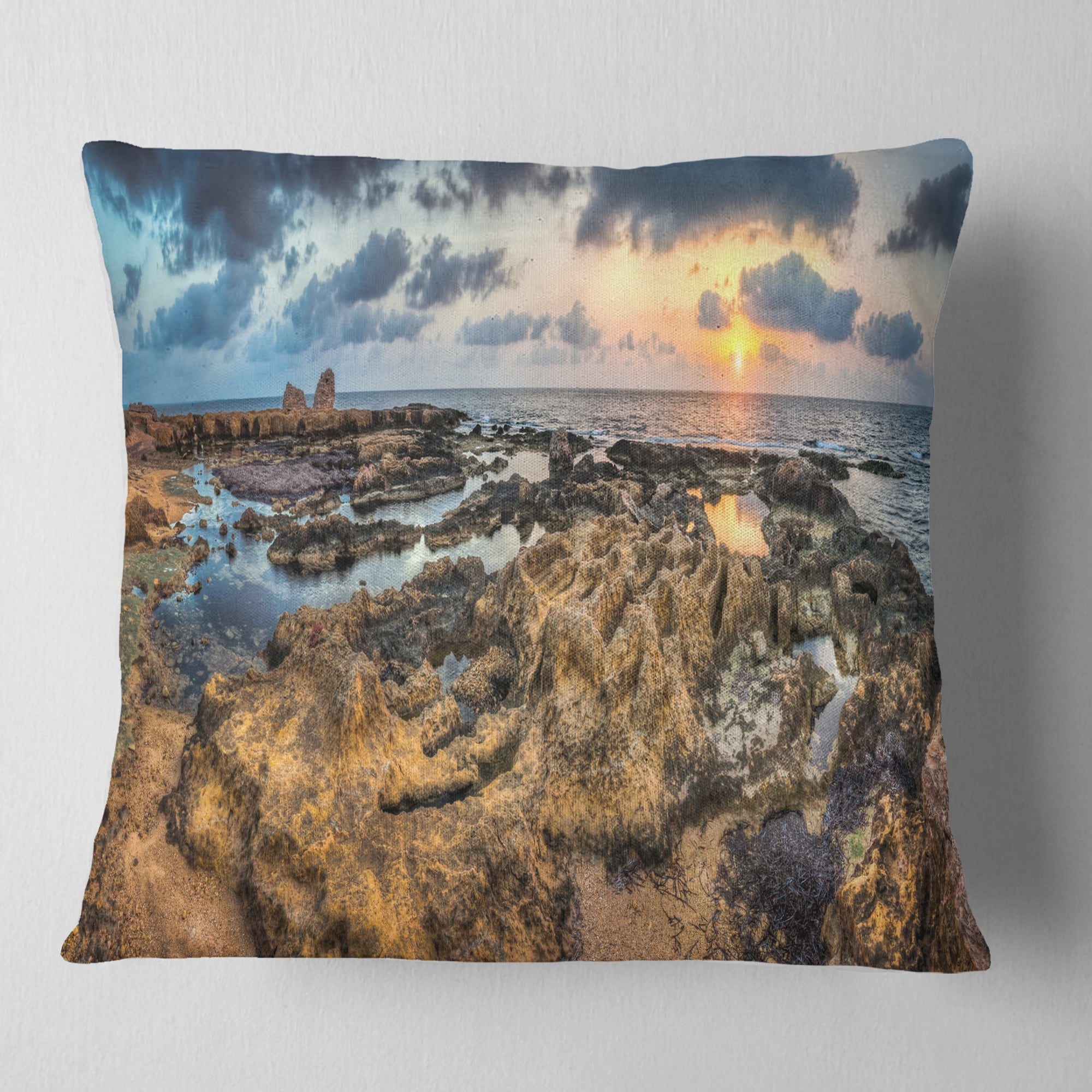 Designart Rocky African Seashore Panorama - Oversized Beach Throw Pillow - 16x16