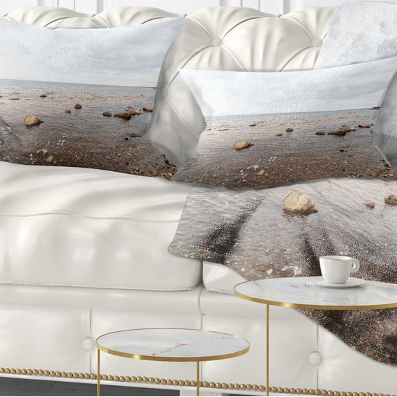 Designart Rocky Autumn Beach - Seashore Photography Throw Pillow - 12x20