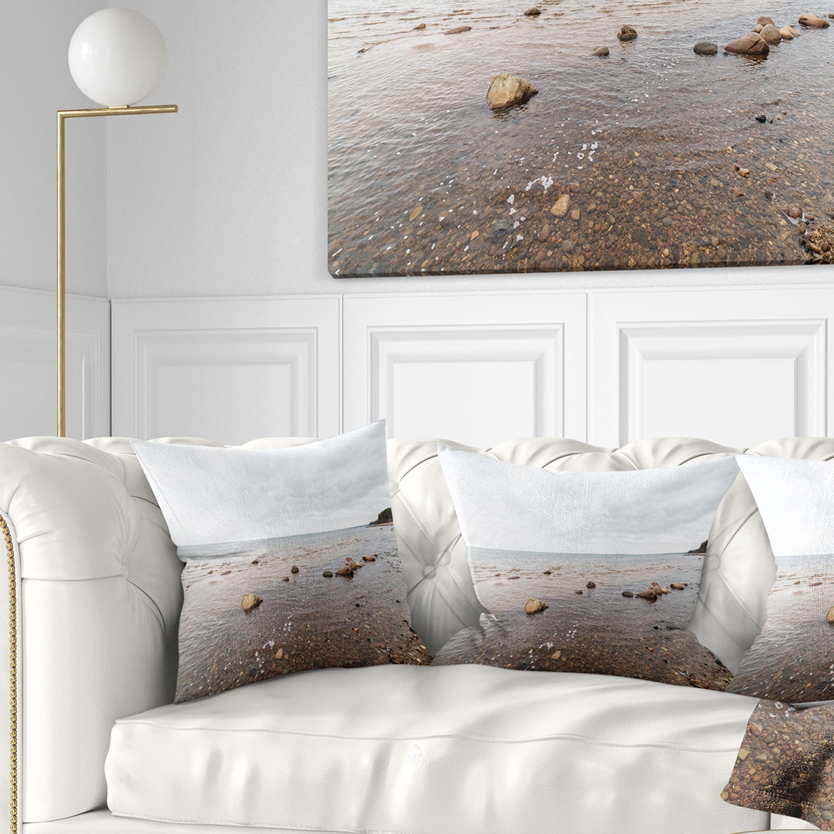 Designart Rocky Autumn Beach - Seashore Photography Throw Pillow - 18x18