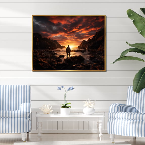 Designart "Rocky Beach Rocky form II" Nautical & Beach Floater Framed Wall Art Print