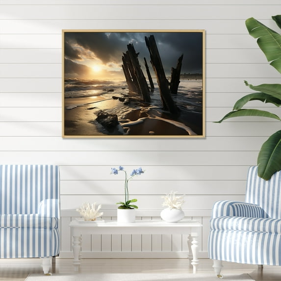 Designart "Rocky Beach in a Photo IV" Nautical & Beach Floater Framed Wall Decor