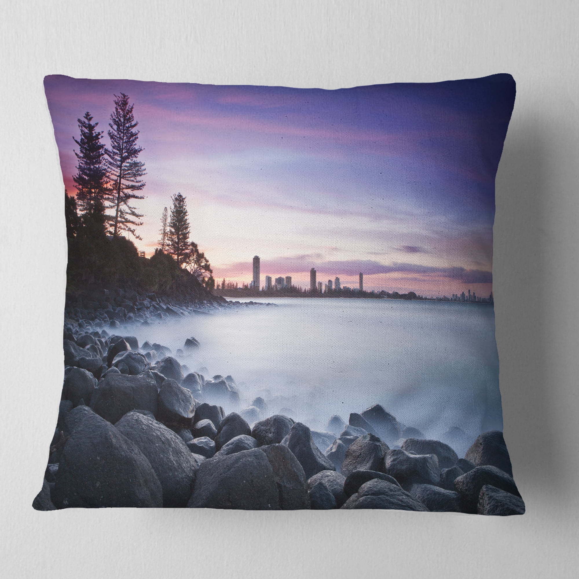 Designart Rocky Burleigh Point in Blue - Seascape Throw Pillow - 16x16