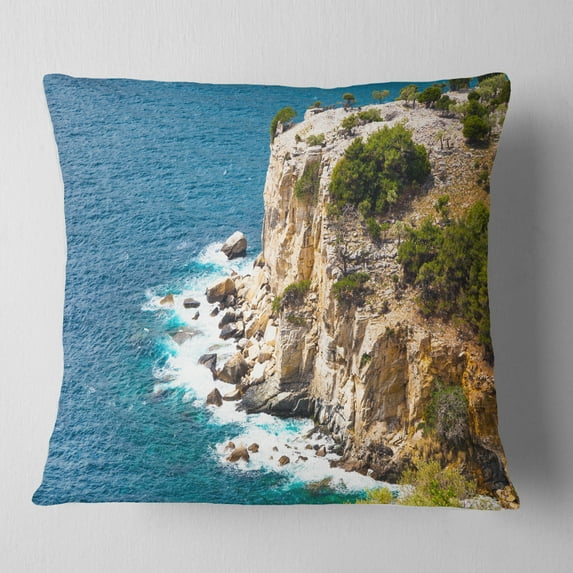 Designart Rocky Cliff Coast Thassos Greece - Seashore Throw Pillow - 18x18
