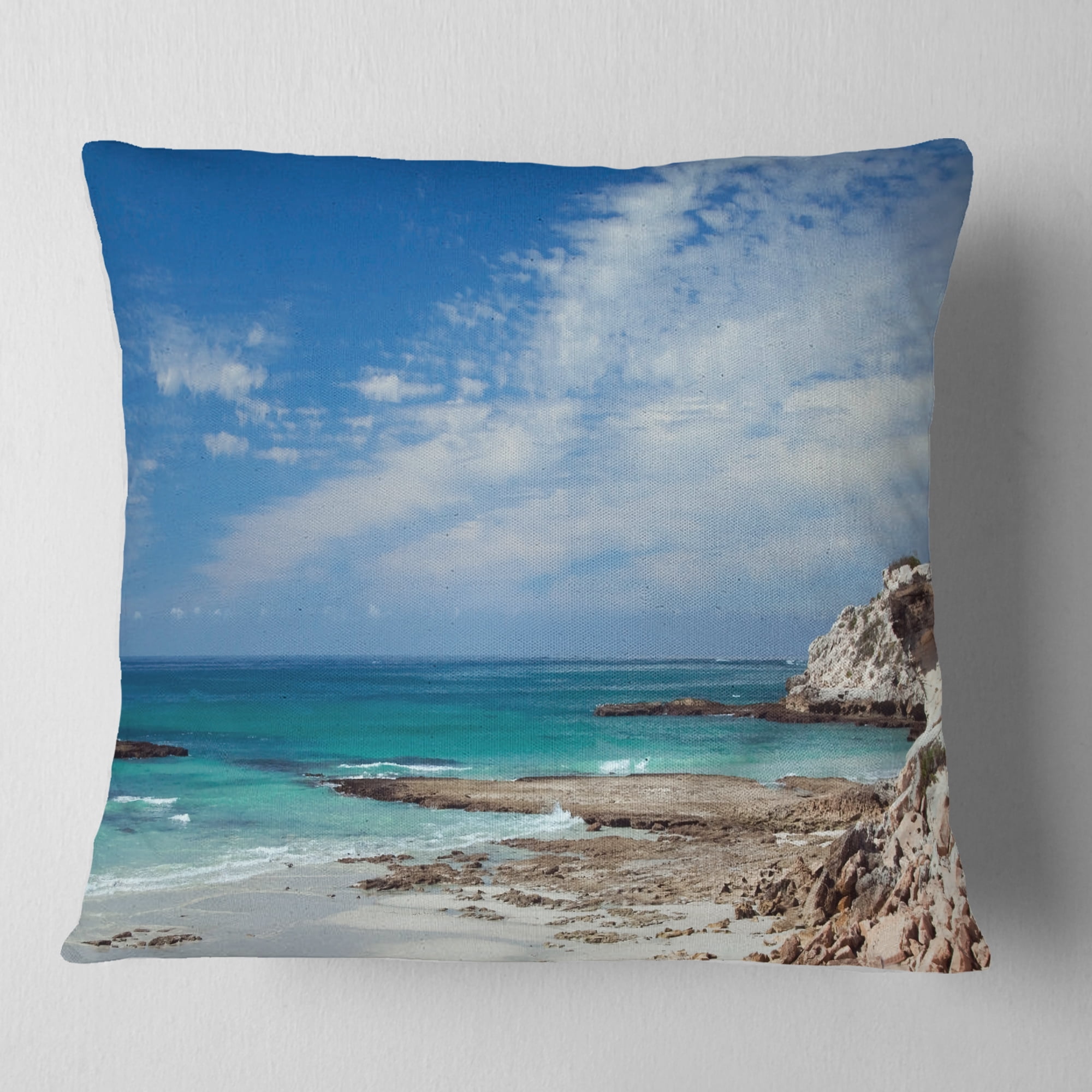 Designart Rocky Coast Panoramic View - Seashore Throw Pillow - 18x18
