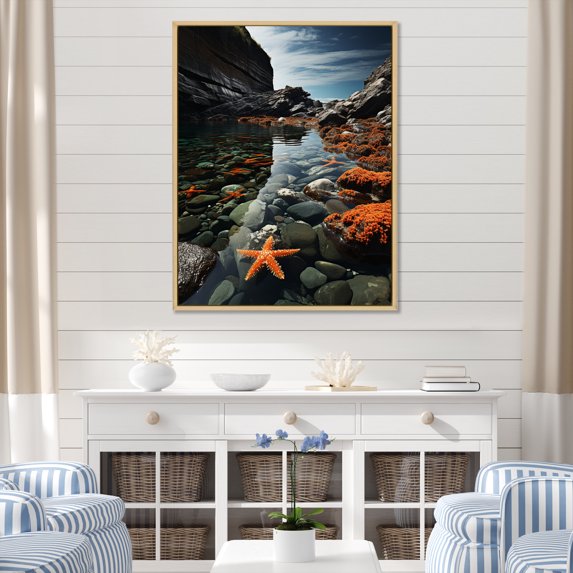 Designart "Rocky Coast by the Coast" Nautical & Beach Floater Framed Canvas Print