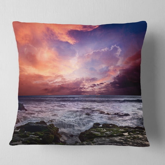 Designart Rocky Coast with Dramatic Sky - Seascape Throw Pillow - 16x16