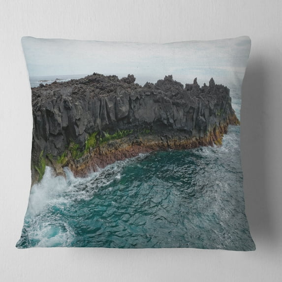 Designart Rocky Coast with Moss in Azores - Seashore Throw Pillow - 16x16
