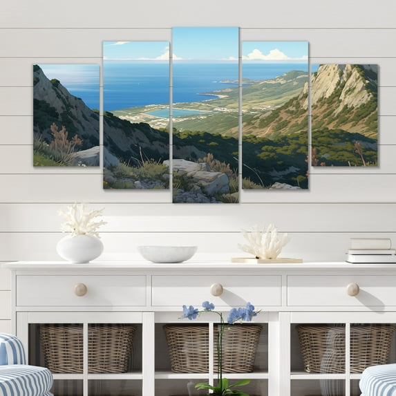 Designart "Rocky Coastal Tones Coastal Ruggedness" Coastal Metal Wall Art Set