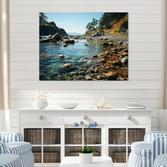 Designart "Rocky Coastline Rocky Beach painting III" Nautical & Beach Wall Art Living Room