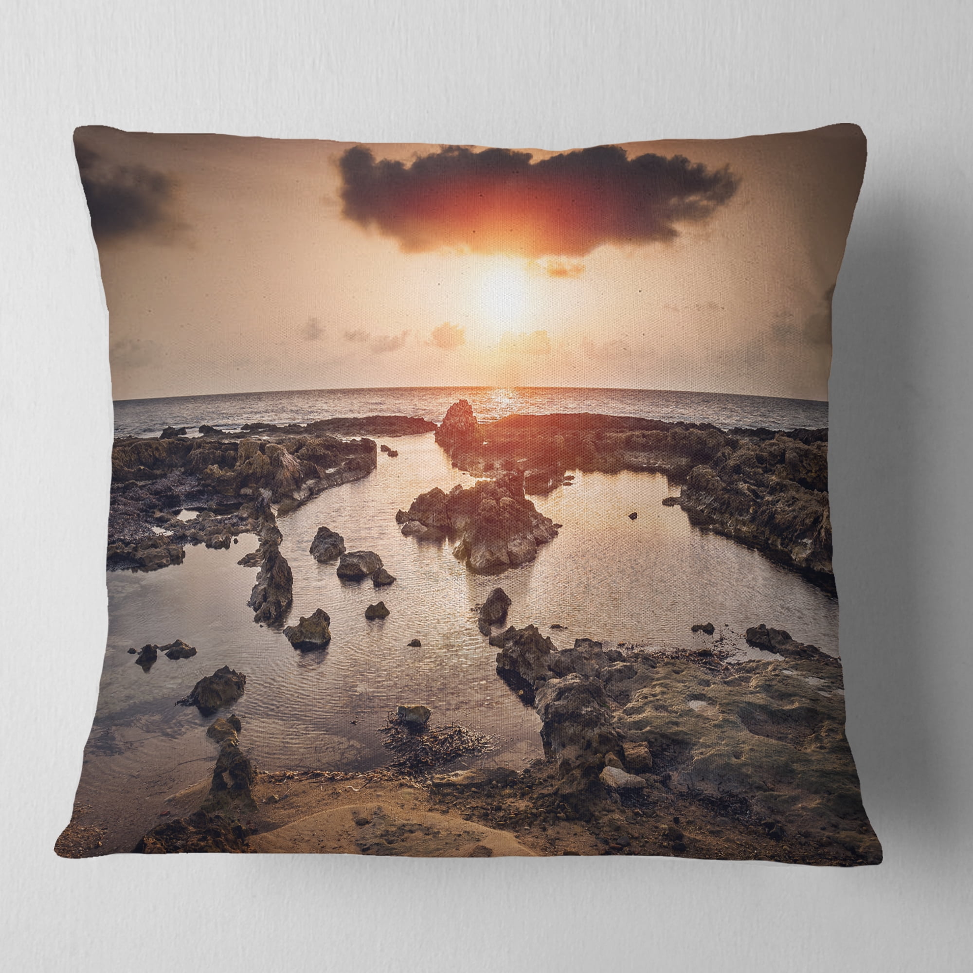 Designart Rocky Coastline Sunset Africa - Oversized Beach Throw Pillow - 16x16
