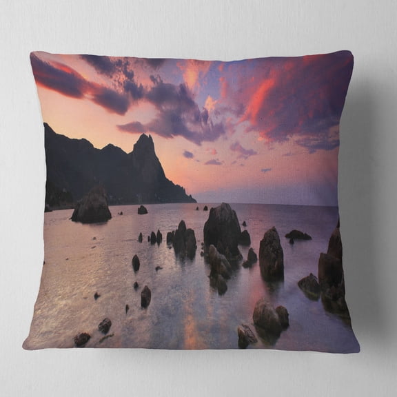Designart Rocky Colorful Beach Panorama - Modern Seashore Throw Pillow - 16x16