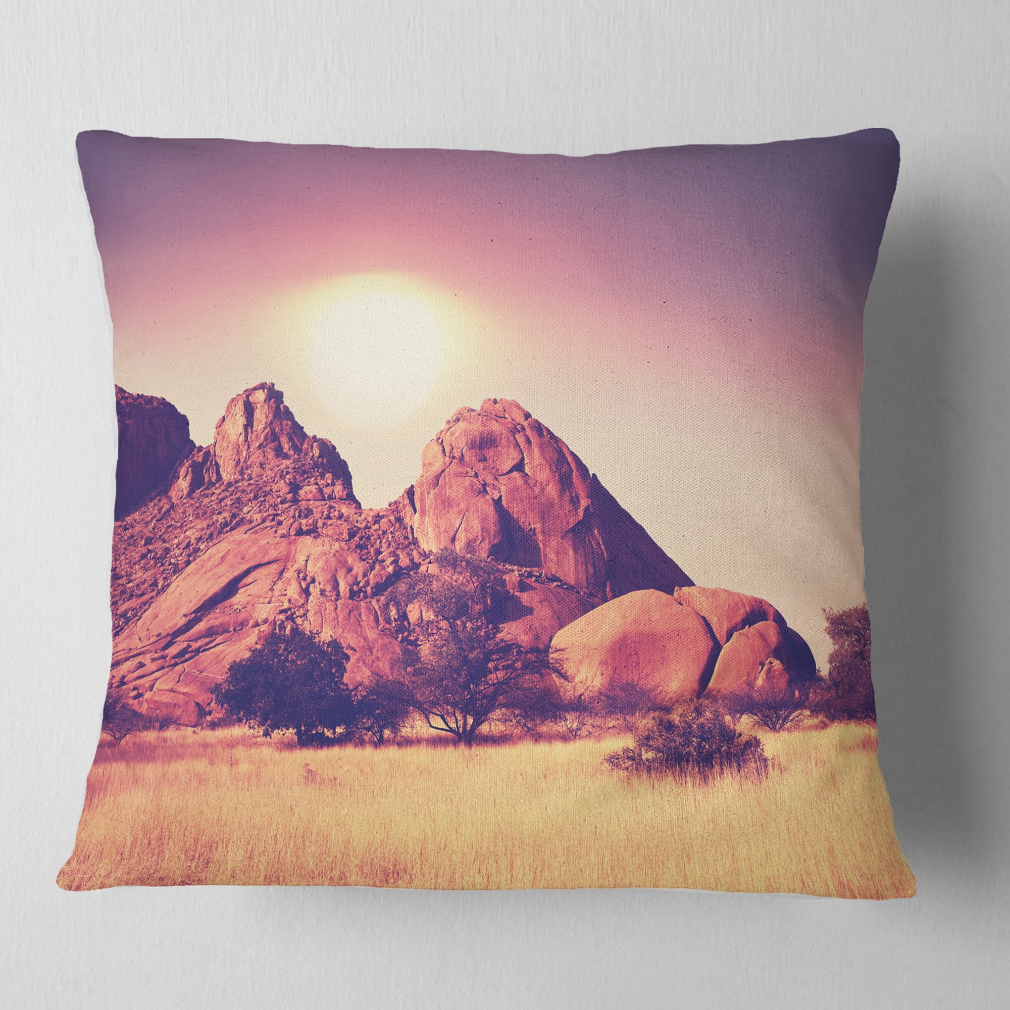 Designart Rocky Hills and Grassland in Africa - Landscape Printed Throw Pillow - 16x16
