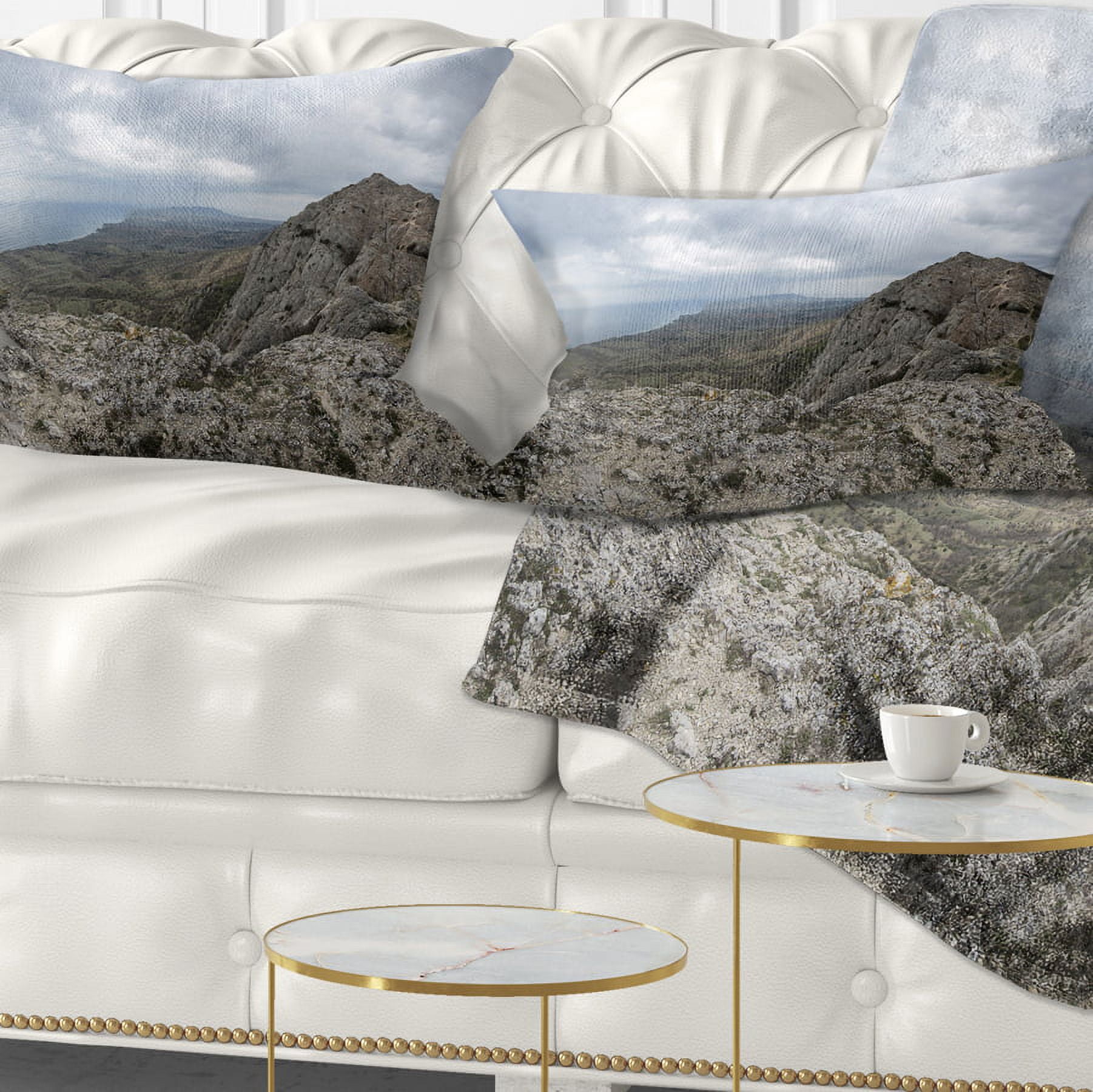 Designart Rocky Mountain Peak Panorama - Landscape Printed Throw Pillow - 12x20