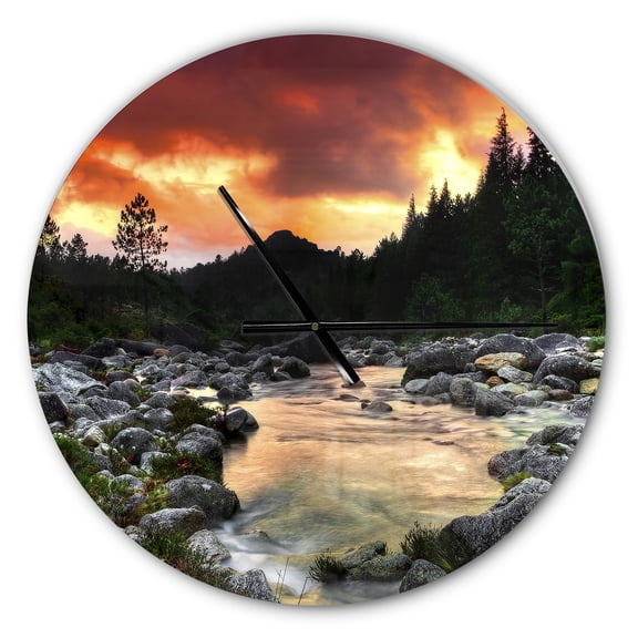 Designart 'Rocky Mountain River at Sunset ' Modern Wall Clock