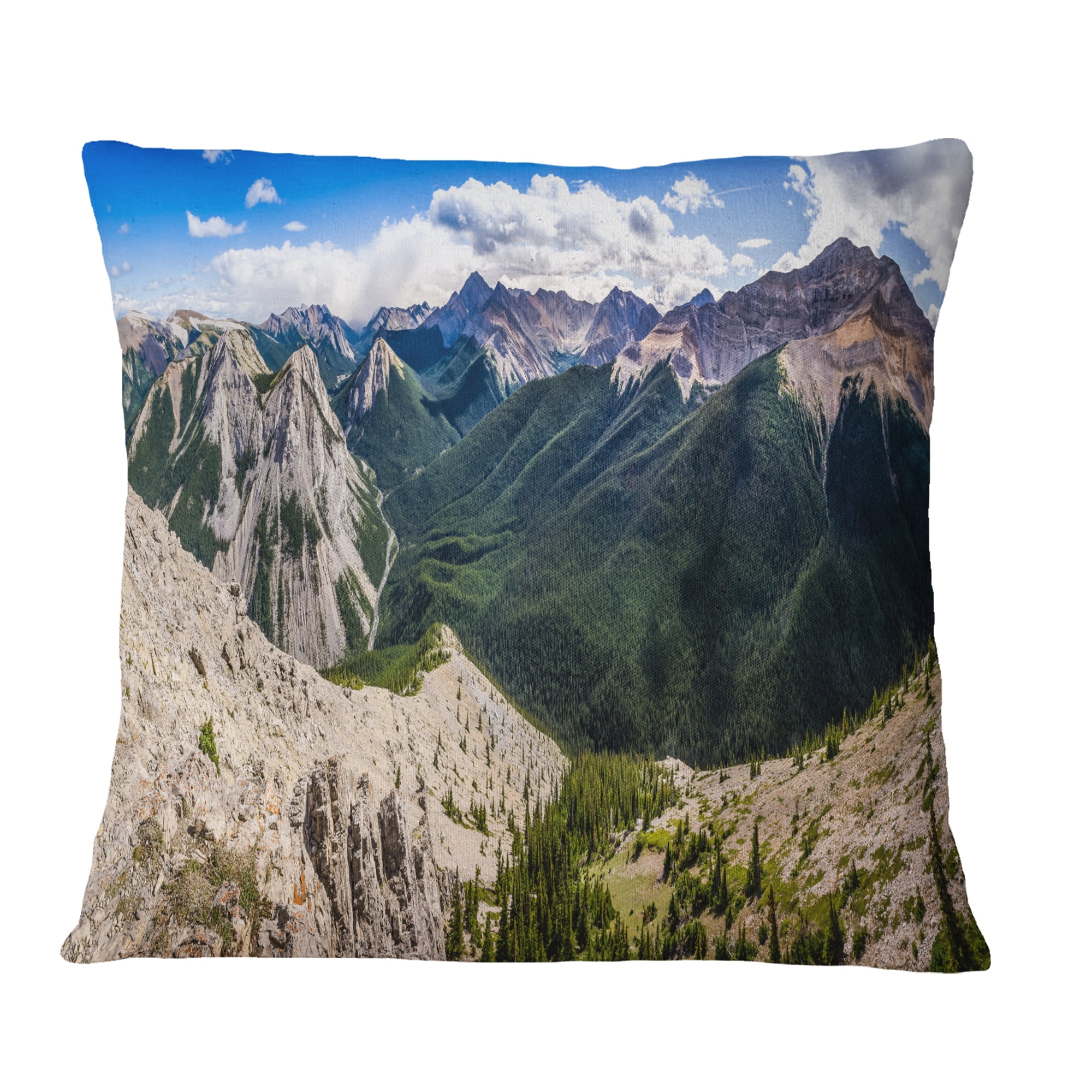 Designart Rocky Mountains Panorama - Landscape Printed Throw Pillow - 18x18