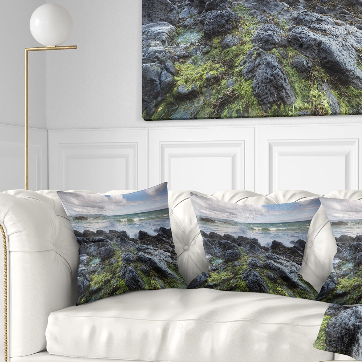 Designart Rocky North Ireland - Seashore Photography Throw Pillow - 18x18