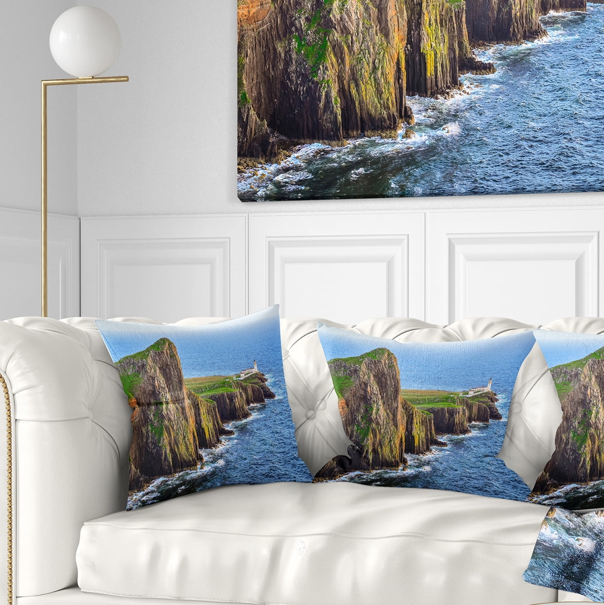 Designart Rocky Ocean Coastline Scotland - Photography Throw Pillow - 18x18